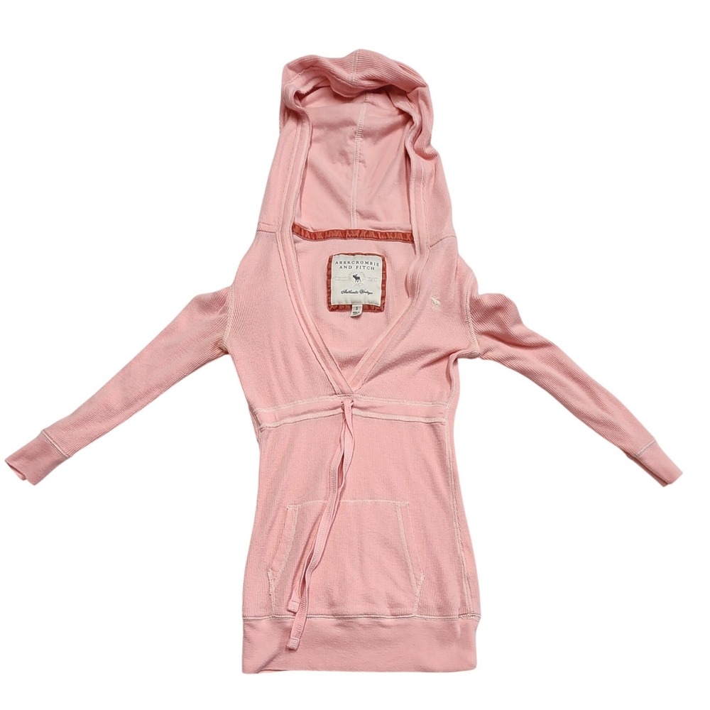 Abercrombie and Fitch Y2K Thermal Knit V-Neck Hoodie Pink Womens Small